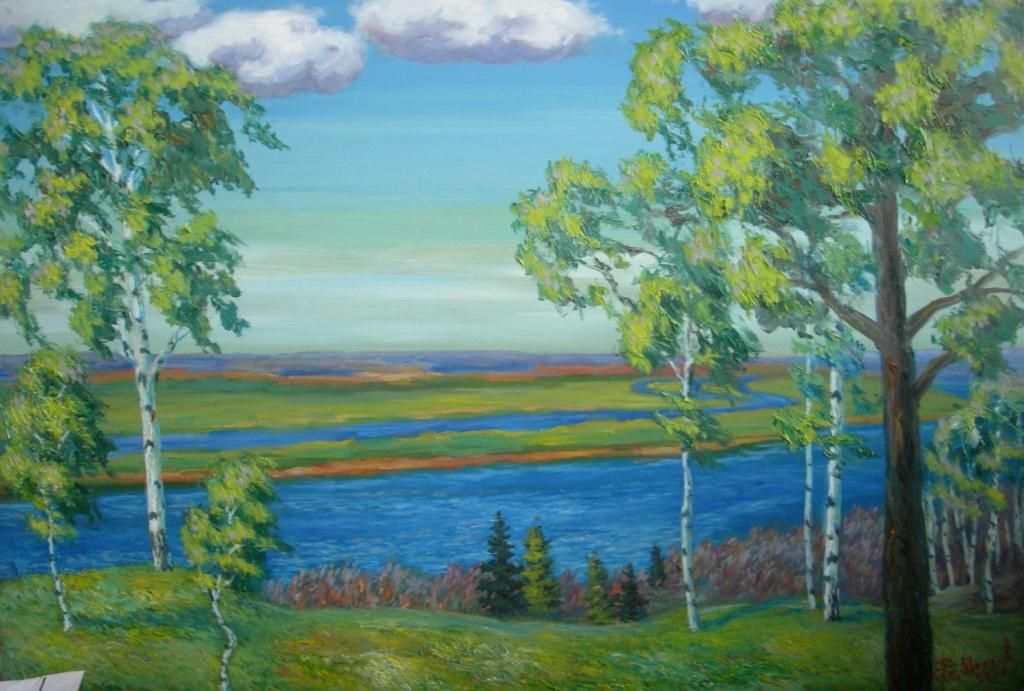 Рисунок берёза у реки Рисунок берёза у реки